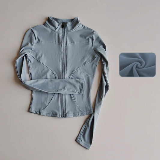 Outdoor Sports Long Sleeved Women Slim Quick Dry Zipper Cardigan Stand Up Collar Jacket