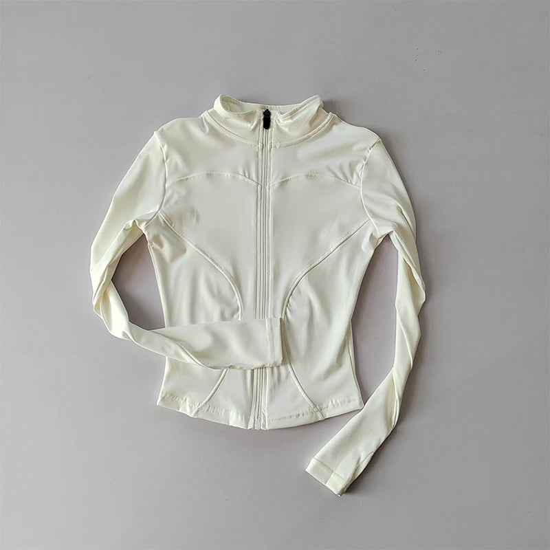 Outdoor Sports Long Sleeved Women Slim Quick Dry Zipper Cardigan Stand Up Collar Jacket