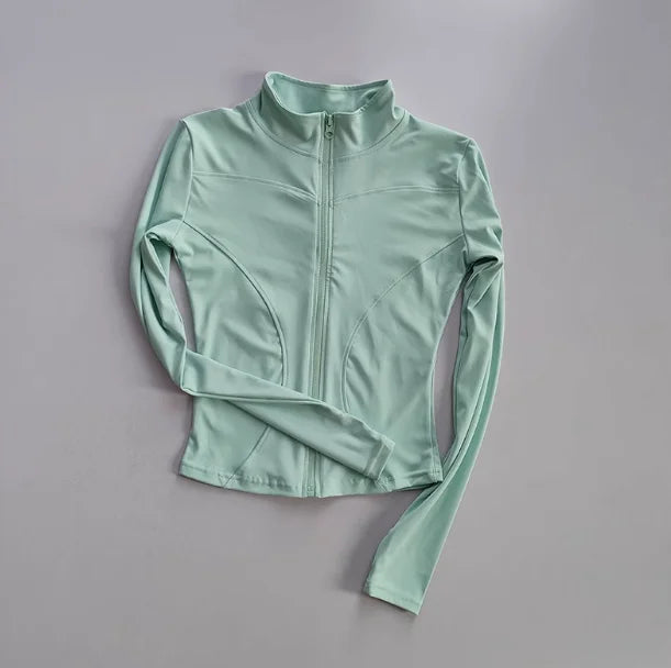 Outdoor Sports Long Sleeved Women Slim Quick Dry Zipper Cardigan Stand Up Collar Jacket
