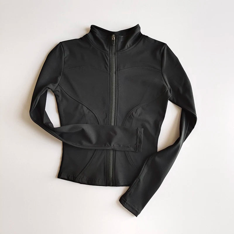 Outdoor Sports Long Sleeved Women Slim Quick Dry Zipper Cardigan Stand Up Collar Jacket