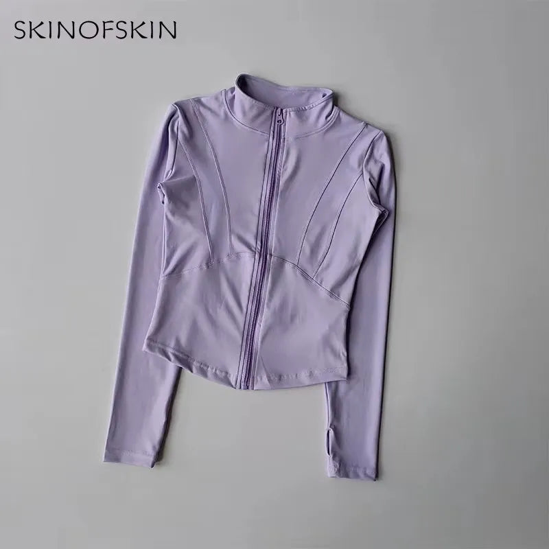 Outdoor Sports Long Sleeved Women Slim Quick Dry Zipper Cardigan Stand Up Collar Jacket