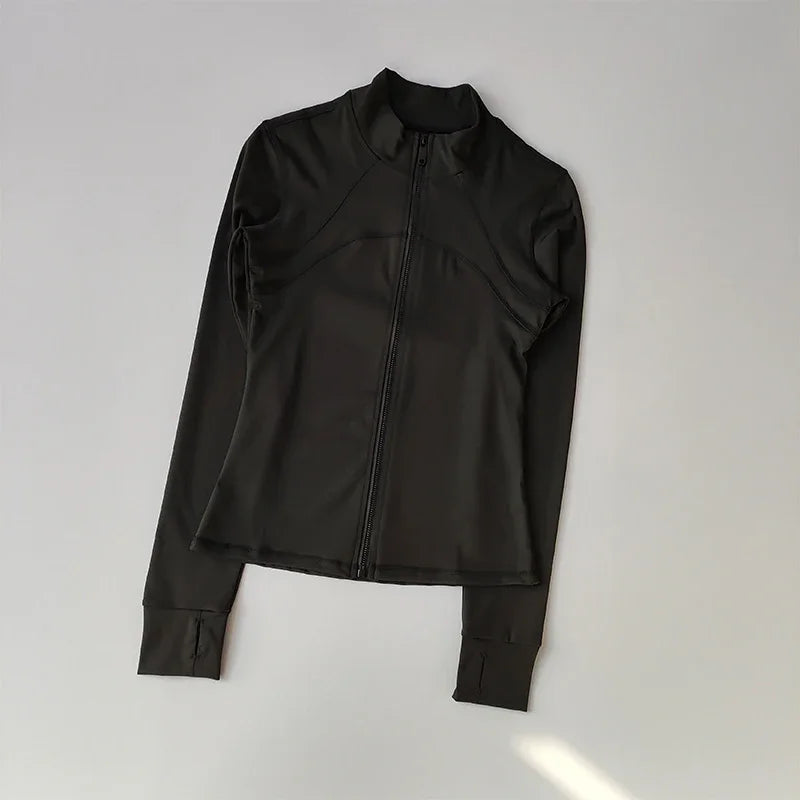 Outdoor Sports Long Sleeved Women Slim Quick Dry Zipper Cardigan Stand Up Collar Jacket