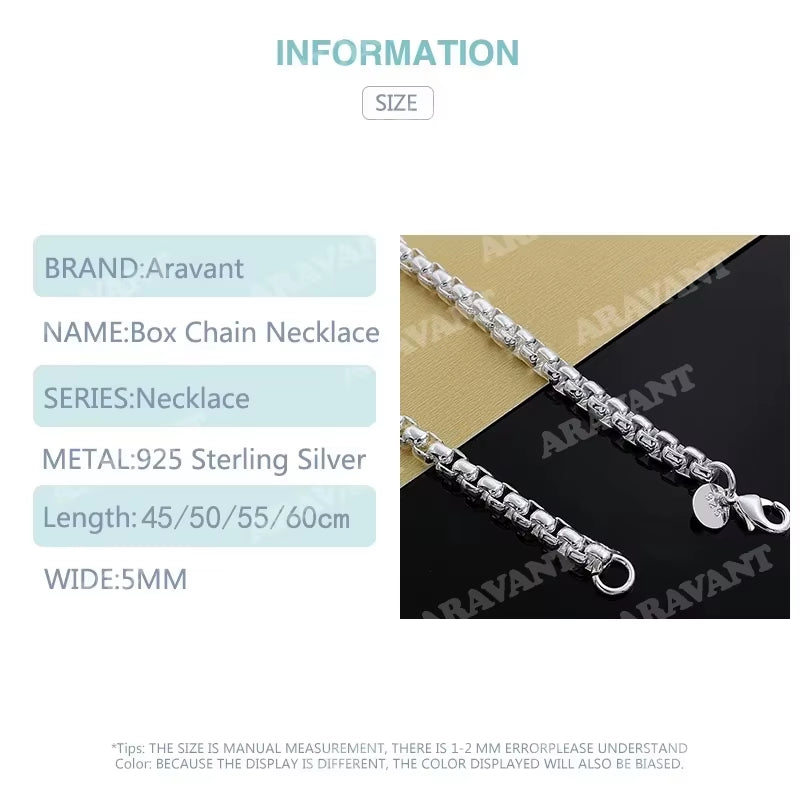 925 Silver 5MM Box Chain Necklaces for Women Men Fashion Jewelry