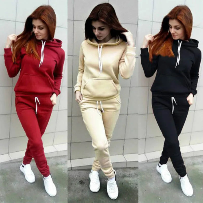 Solid Women Tracksuit Casual Hoodies Sweatshirt Pant Set Autumn/Winter Clothes