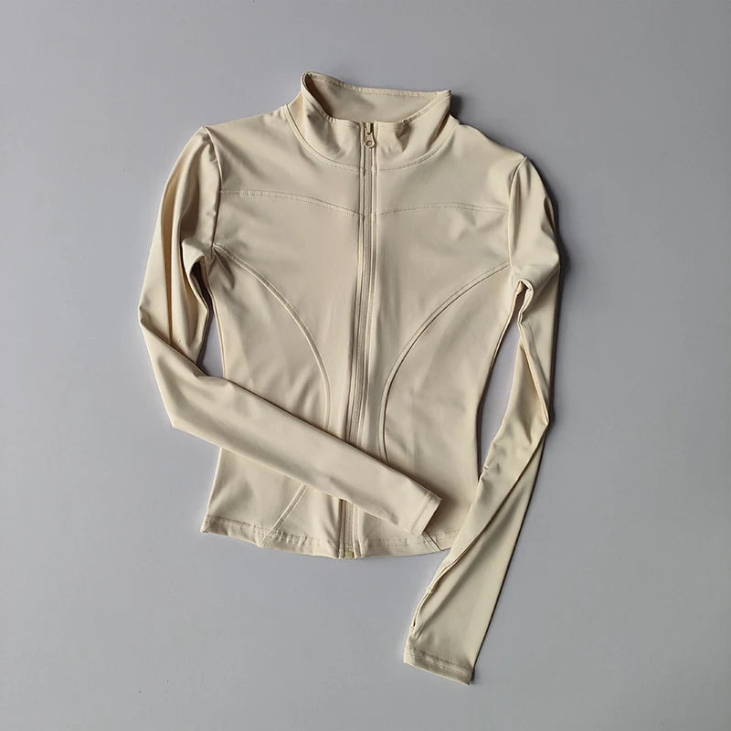 Outdoor Sports Long Sleeved Women Slim Quick Dry Zipper Cardigan Stand Up Collar Jacket