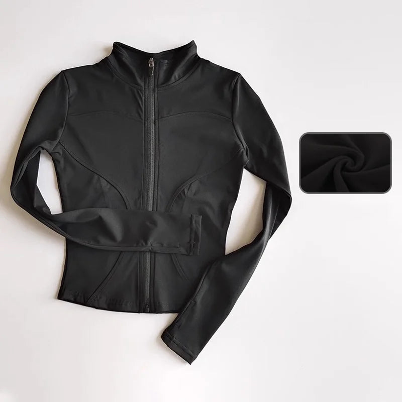 Outdoor Sports Long Sleeved Women Slim Quick Dry Zipper Cardigan Stand Up Collar Jacket
