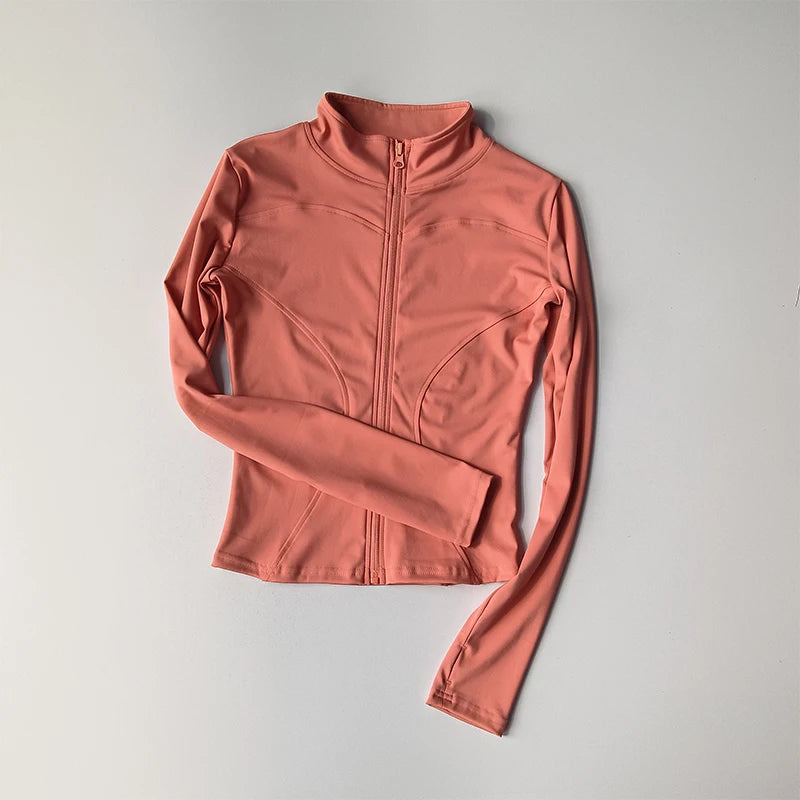 Outdoor Sports Long Sleeved Women Slim Quick Dry Zipper Cardigan Stand Up Collar Jacket