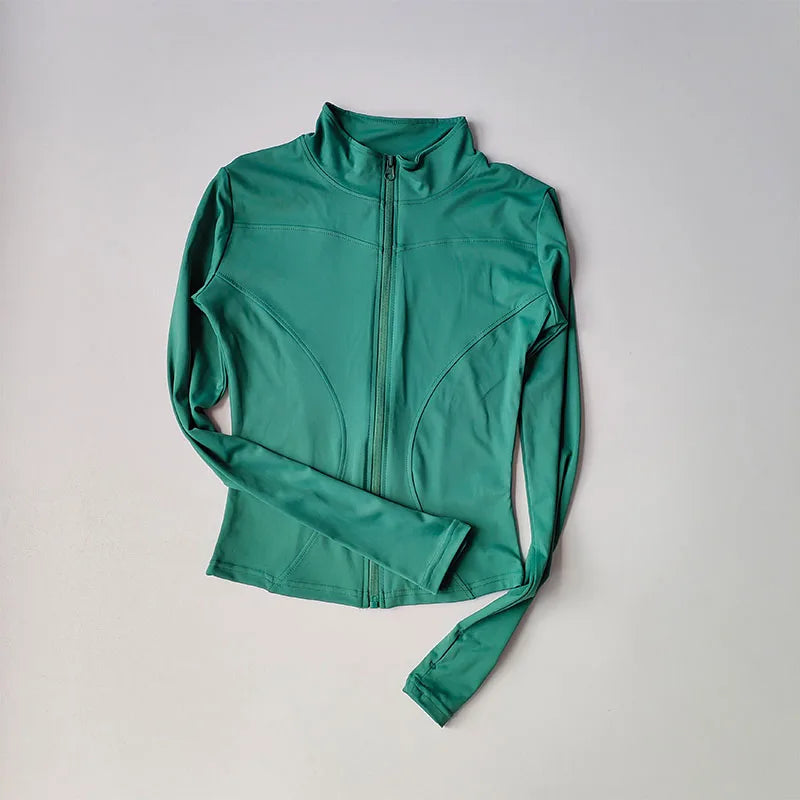 Outdoor Sports Long Sleeved Women Slim Quick Dry Zipper Cardigan Stand Up Collar Jacket