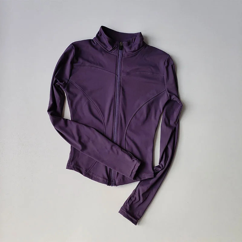 Outdoor Sports Long Sleeved Women Slim Quick Dry Zipper Cardigan Stand Up Collar Jacket