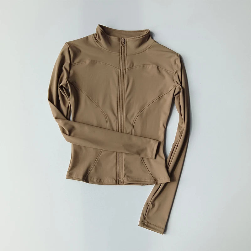 Outdoor Sports Long Sleeved Women Slim Quick Dry Zipper Cardigan Stand Up Collar Jacket