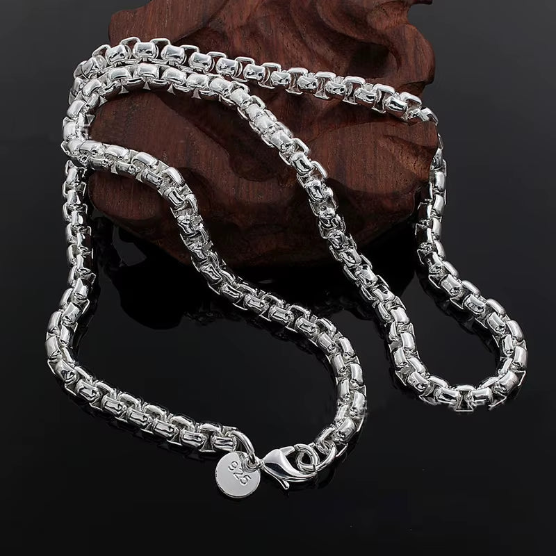 925 Silver 5MM Box Chain Necklaces for Women Men Fashion Jewelry