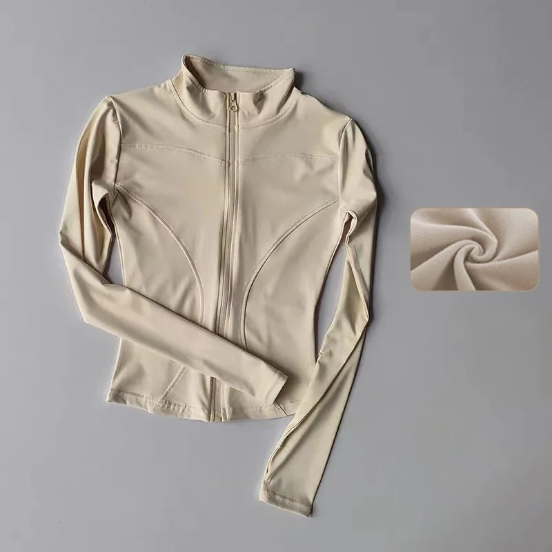 Outdoor Sports Long Sleeved Women Slim Quick Dry Zipper Cardigan Stand Up Collar Jacket