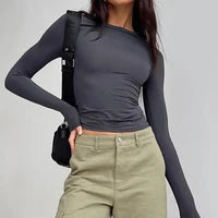 Women Short Sleeve T-shirts Causal O Neck Solid Slim Fit Tee Summer Sexy Basic Crop Top