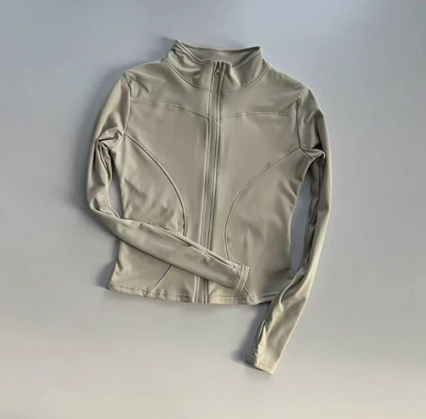 Outdoor Sports Long Sleeved Women Slim Quick Dry Zipper Cardigan Stand Up Collar Jacket