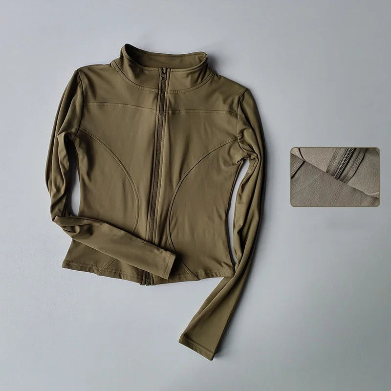 Outdoor Sports Long Sleeved Women Slim Quick Dry Zipper Cardigan Stand Up Collar Jacket