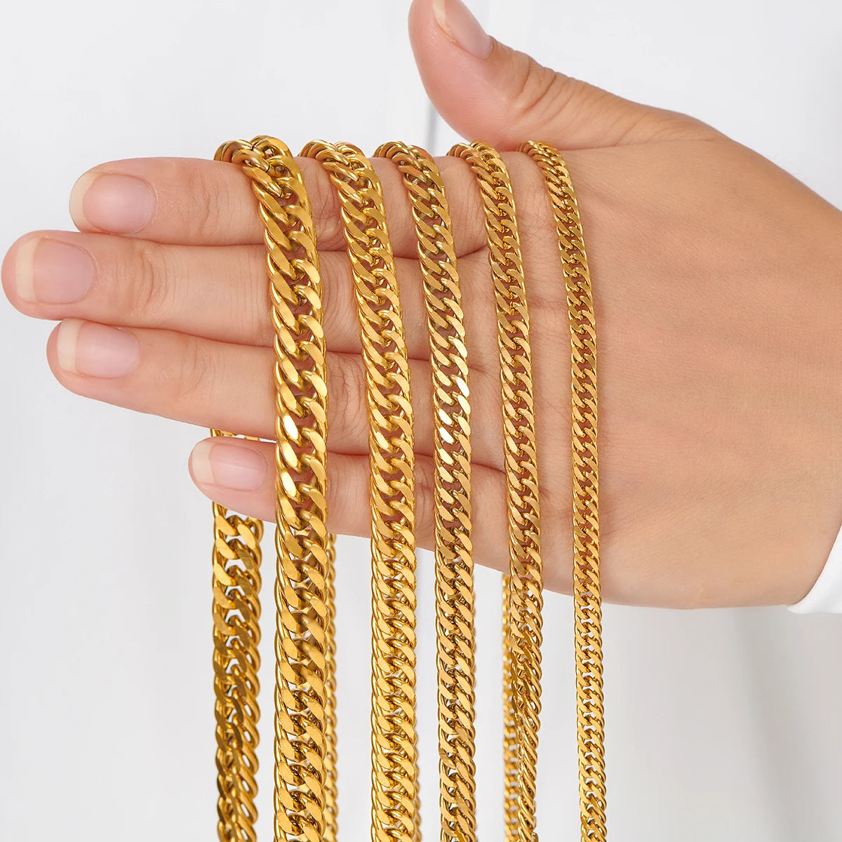 4.8Mm/5.8Mm/6.6Mm/7.5Mm/9.2Mm Gold Color Stainless Steel Cuban Link Chains Classic Men Boy Curb Chunky Necklace 14 to 30 Inches