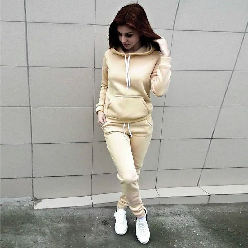Solid Women Tracksuit Casual Hoodies Sweatshirt Pant Set Autumn/Winter Clothes