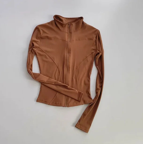 Outdoor Sports Long Sleeved Women Slim Quick Dry Zipper Cardigan Stand Up Collar Jacket