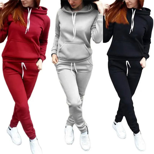 Solid Women Tracksuit Casual Hoodies Sweatshirt Pant Set Autumn/Winter Clothes