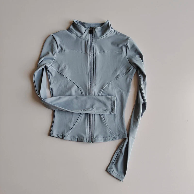 Outdoor Sports Long Sleeved Women Slim Quick Dry Zipper Cardigan Stand Up Collar Jacket