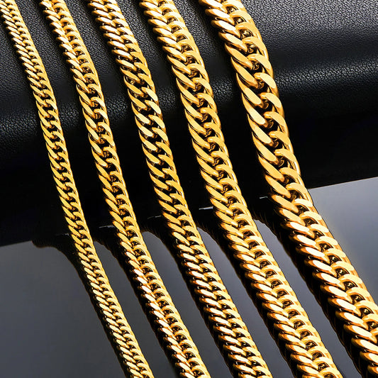 4.8Mm/5.8Mm/6.6Mm/7.5Mm/9.2Mm Gold Color Stainless Steel Cuban Link Chains Classic Men Boy Curb Chunky Necklace 14 to 30 Inches