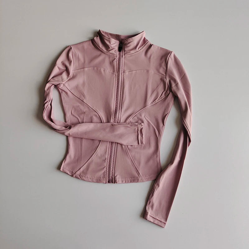 Outdoor Sports Long Sleeved Women Slim Quick Dry Zipper Cardigan Stand Up Collar Jacket