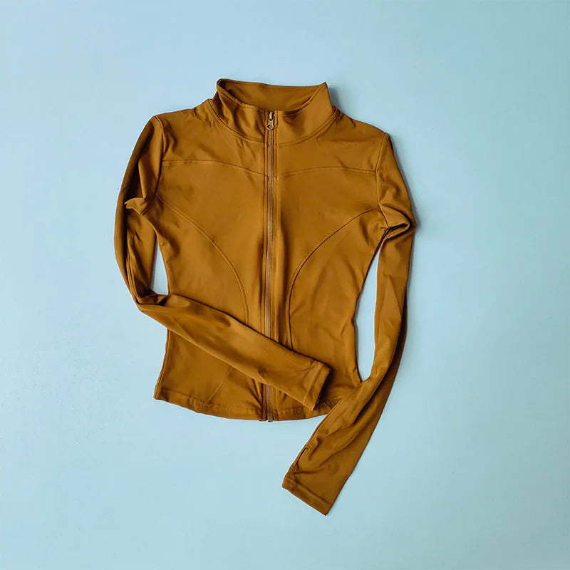 Outdoor Sports Long Sleeved Women Slim Quick Dry Zipper Cardigan Stand Up Collar Jacket