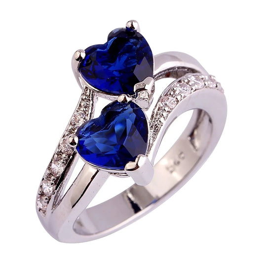 Womens Ring Women Famale Fashion Lover Jewelry Heart Cut Rainbow & White Gemstone Ring