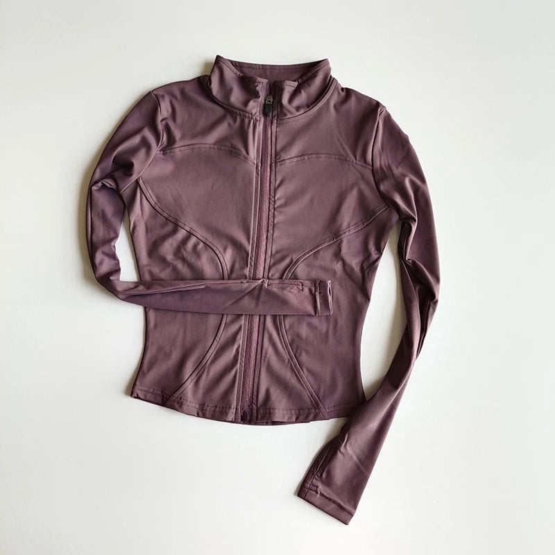 Outdoor Sports Long Sleeved Women Slim Quick Dry Zipper Cardigan Stand Up Collar Jacket