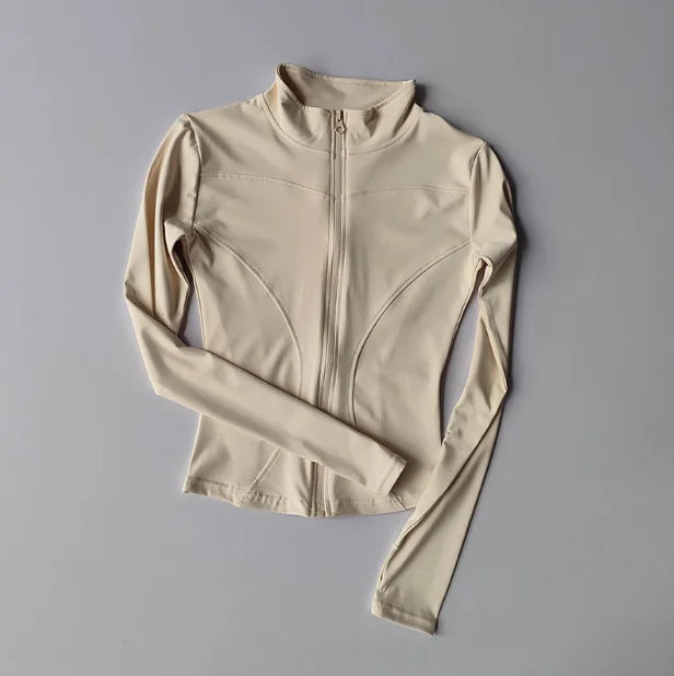 Outdoor Sports Long Sleeved Women Slim Quick Dry Zipper Cardigan Stand Up Collar Jacket