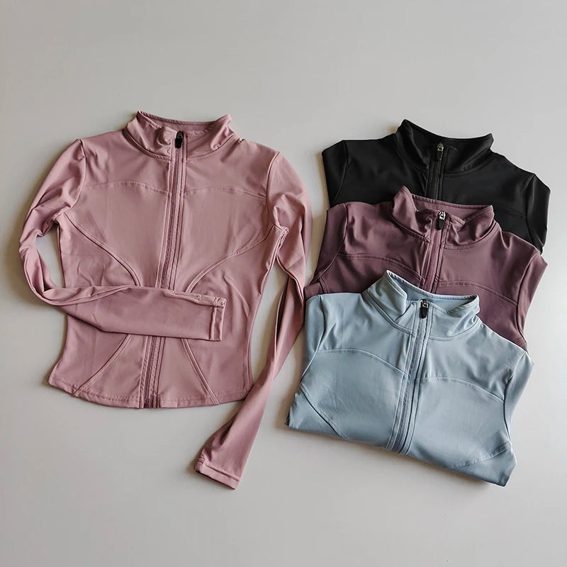 Outdoor Sports Long Sleeved Women Slim Quick Dry Zipper Cardigan Stand Up Collar Jacket
