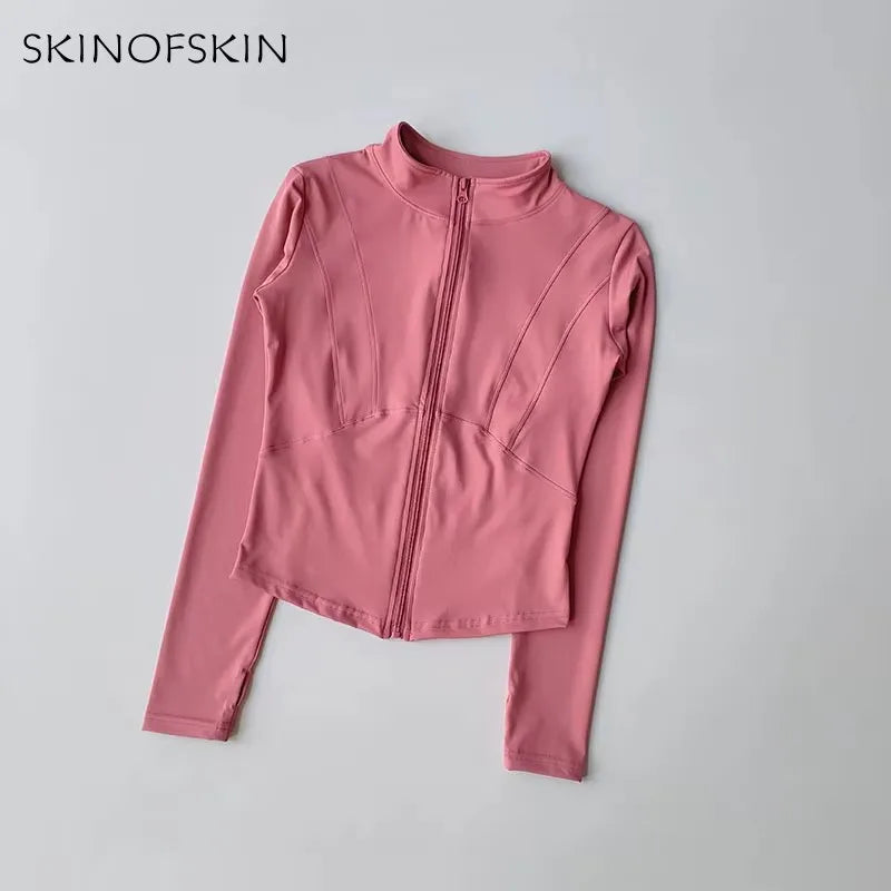 Outdoor Sports Long Sleeved Women Slim Quick Dry Zipper Cardigan Stand Up Collar Jacket