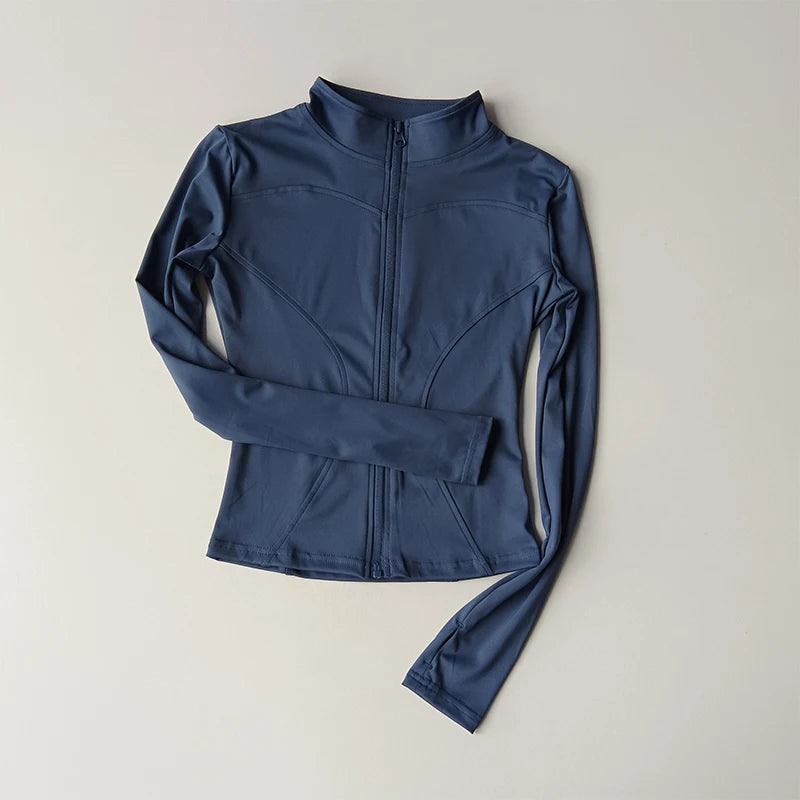 Outdoor Sports Long Sleeved Women Slim Quick Dry Zipper Cardigan Stand Up Collar Jacket