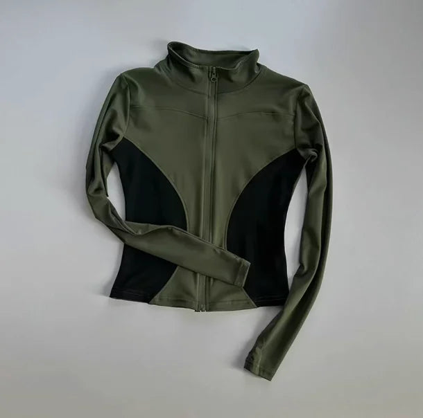 Outdoor Sports Long Sleeved Women Slim Quick Dry Zipper Cardigan Stand Up Collar Jacket