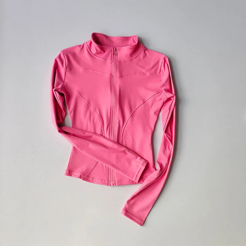 Outdoor Sports Long Sleeved Women Slim Quick Dry Zipper Cardigan Stand Up Collar Jacket
