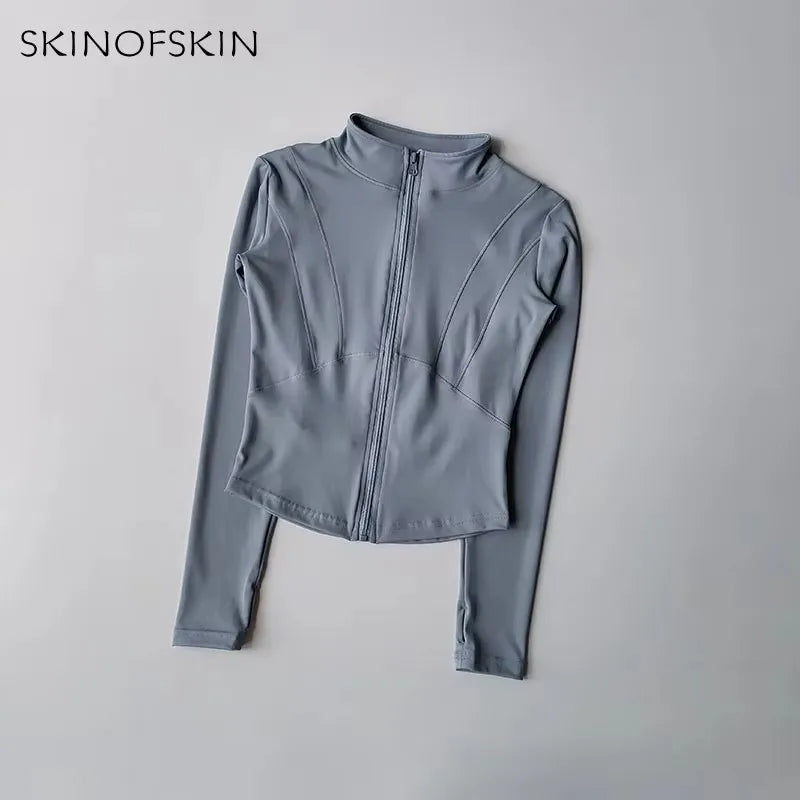 Outdoor Sports Long Sleeved Women Slim Quick Dry Zipper Cardigan Stand Up Collar Jacket