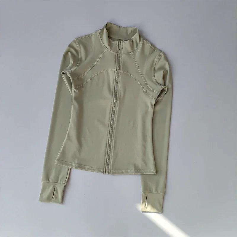 Outdoor Sports Long Sleeved Women Slim Quick Dry Zipper Cardigan Stand Up Collar Jacket
