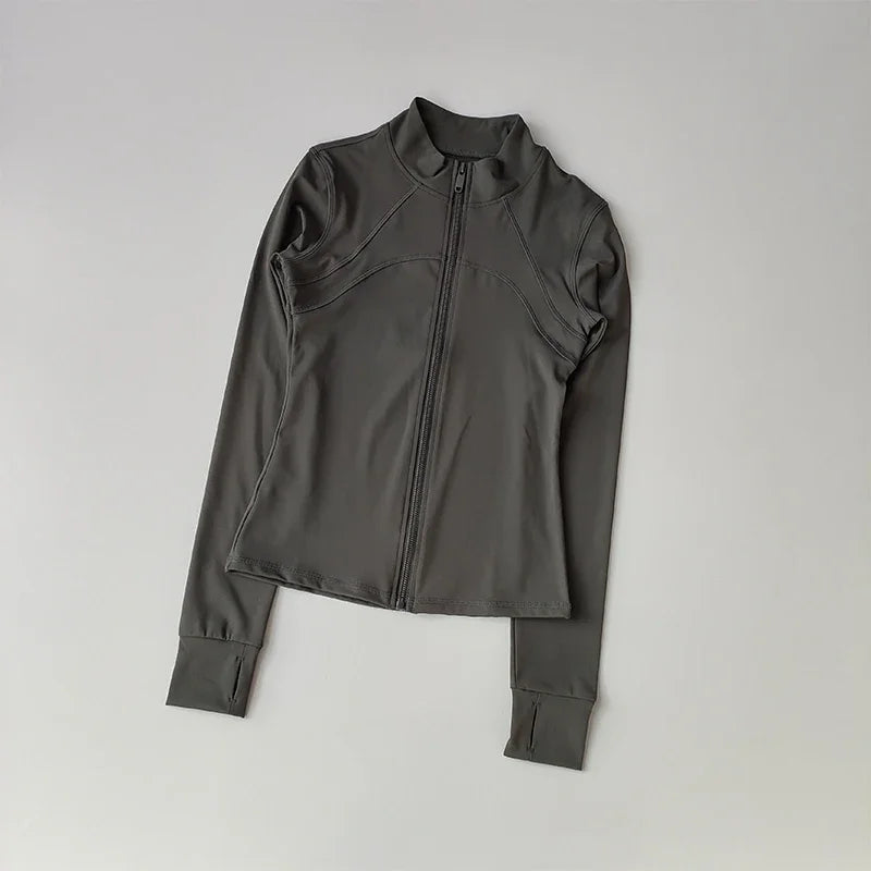 Outdoor Sports Long Sleeved Women Slim Quick Dry Zipper Cardigan Stand Up Collar Jacket