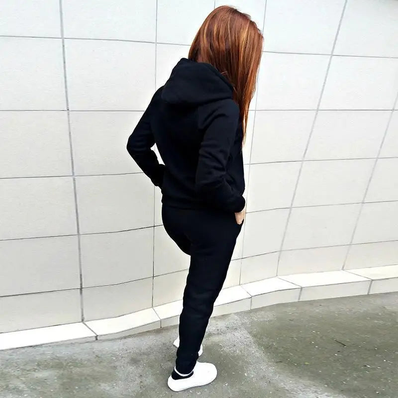 Solid Women Tracksuit Casual Hoodies Sweatshirt Pant Set Autumn/Winter Clothes
