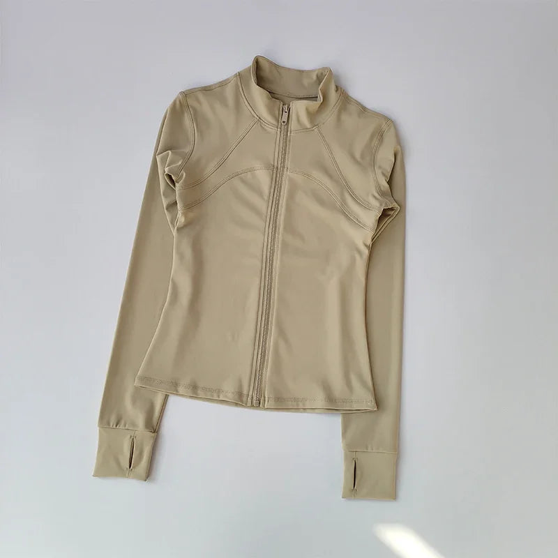 Outdoor Sports Long Sleeved Women Slim Quick Dry Zipper Cardigan Stand Up Collar Jacket
