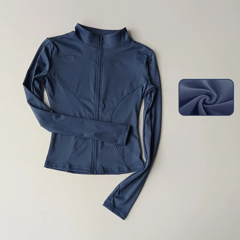 Outdoor Sports Long Sleeved Women Slim Quick Dry Zipper Cardigan Stand Up Collar Jacket
