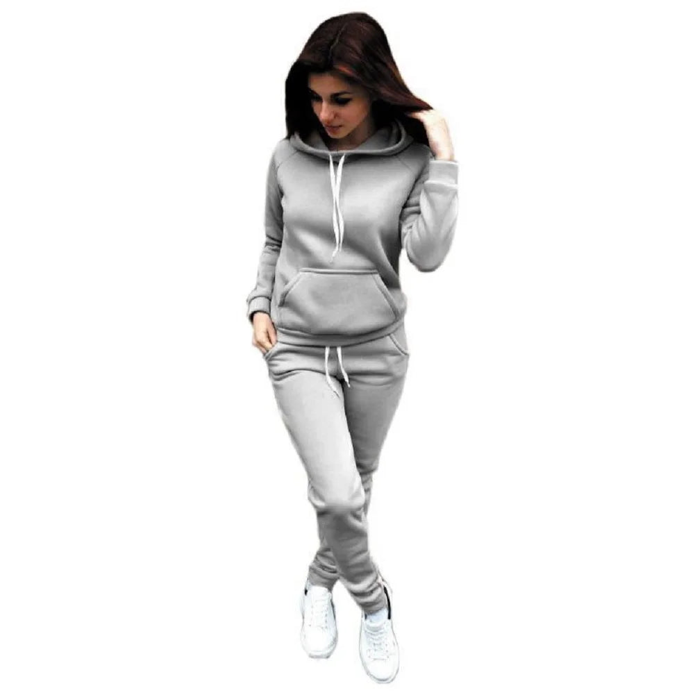 Solid Women Tracksuit Casual Hoodies Sweatshirt Pant Set Autumn/Winter Clothes
